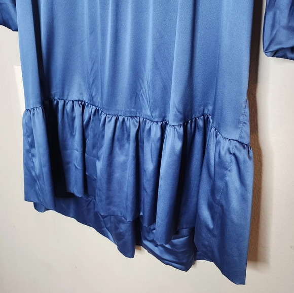 Diane Von Furstenberg Silk Blue Mini Dress Size 4 Ruffle Hem Bubble Sleeves - Picture 11 of 16